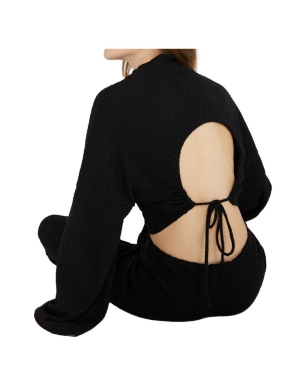 NWT BLACK Ribbed Crop Top with Open Back Tie by SOMETHING NAVY